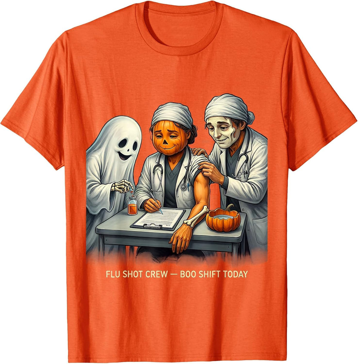 Men's Flu Shot Crew Boo Shift Today Funny Nurse Ghost Halloween T-Shirt - Orange