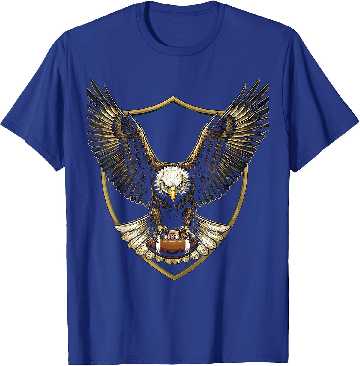 Men's Bold Eagle Clutching Football Mid-Dive Graphic T-Shirt - Royal Blue