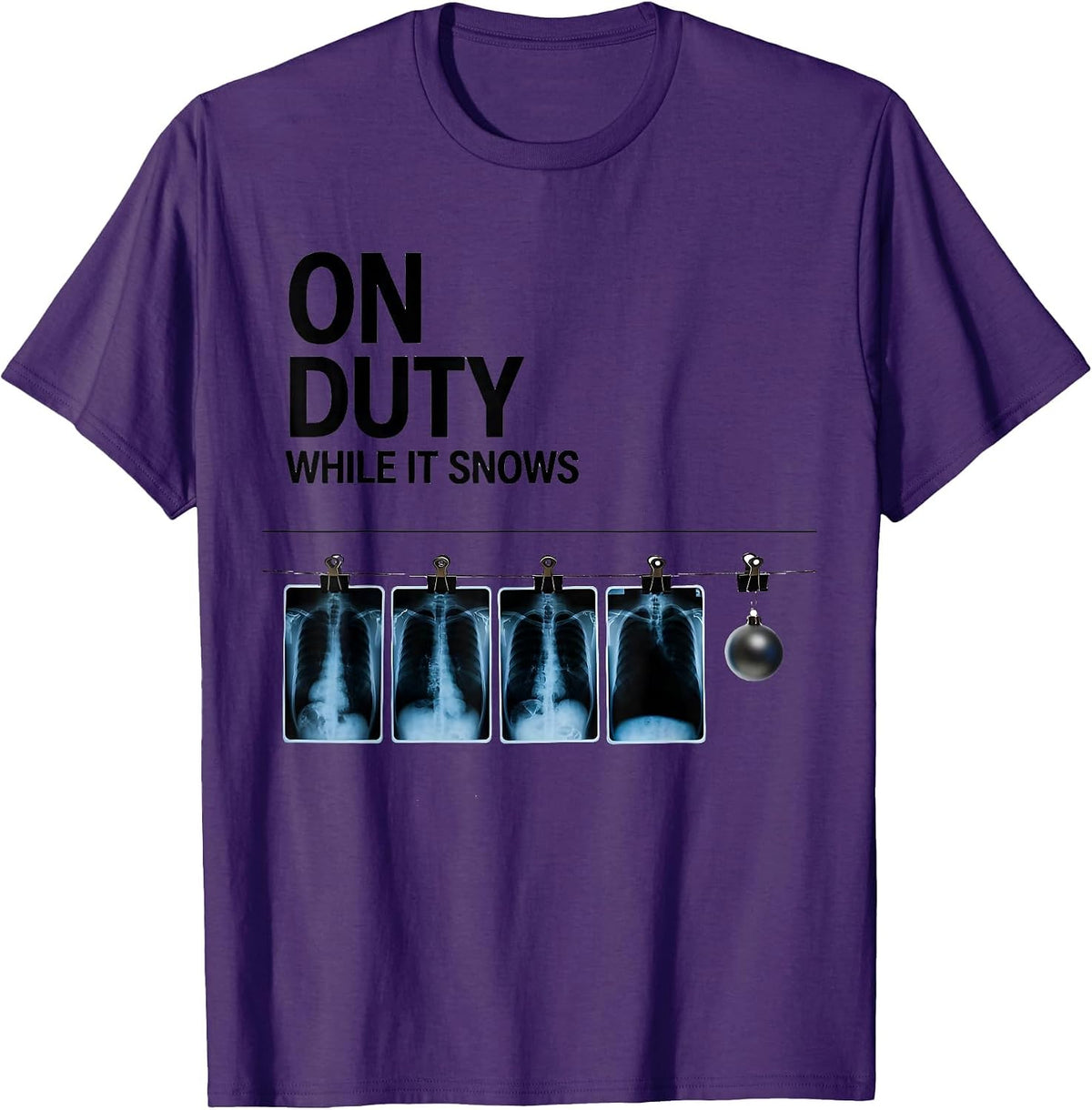 On Duty While It Snows Radiology Tech Christmas Humor T-Shirt - Purple