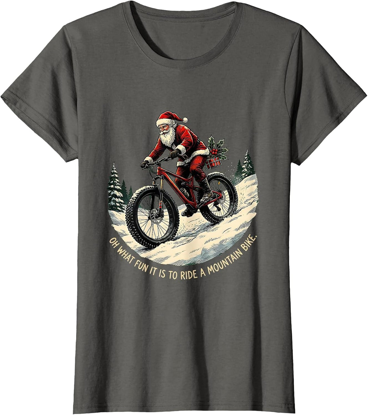 Women's Oh What Fun It Is To Ride A Mountain Bike Biker T-Shirt - Asphalt Grey