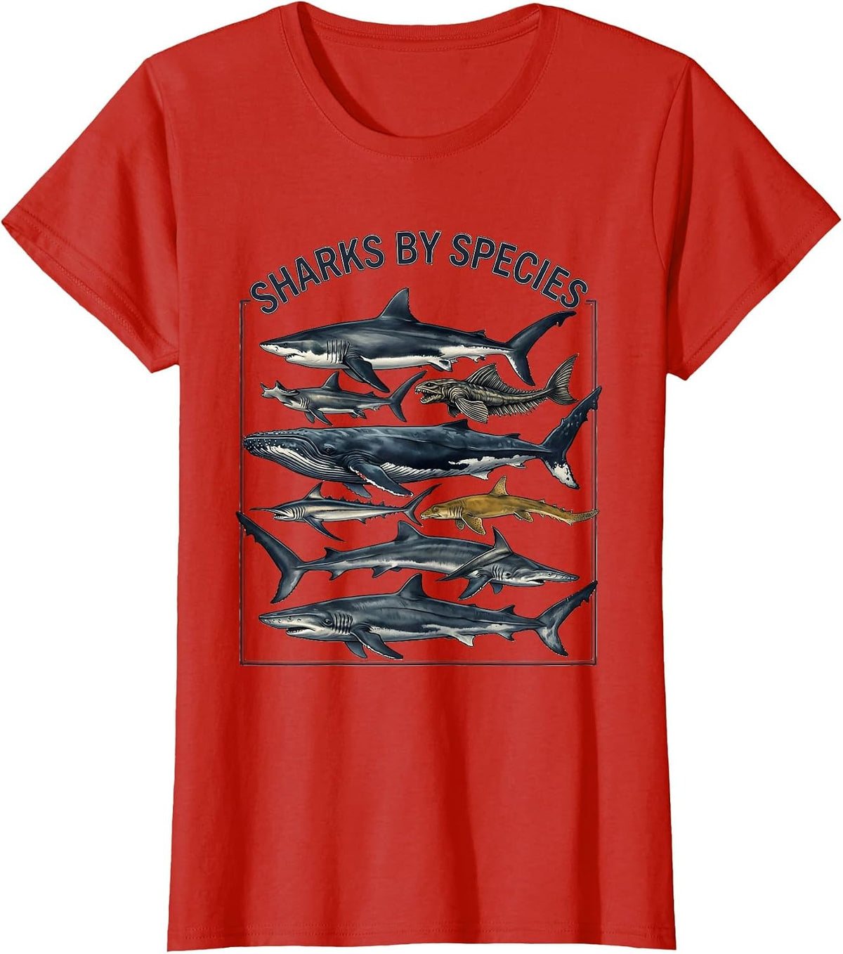Sharks By Species Marine Biology Ocean Animal Art T-Shirt - Red