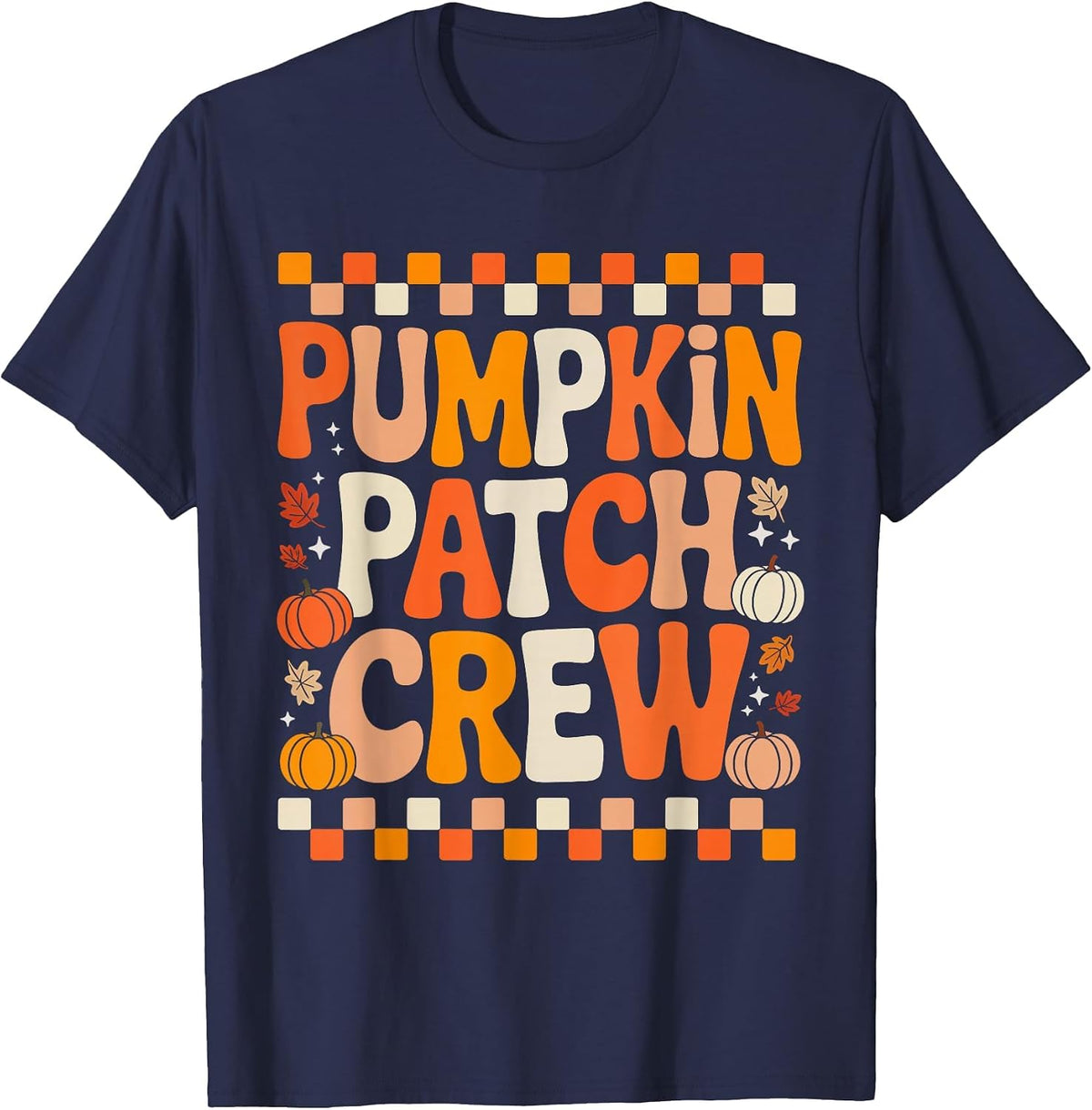 Groovy Pumpkin Patch Crew Pumpkin Patch Crew Fall Halloween T-Shirt - Navy Blue