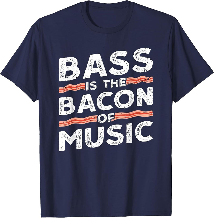 Bass is The Bacon of Music Bass Guitar Musician T-Shirt - Navy Blue