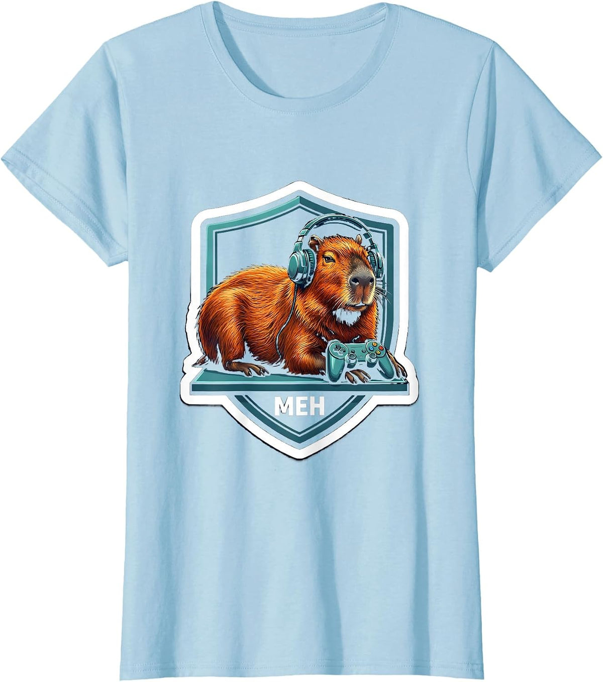 Women's Meh Funny Capybara Gamer Meme Humor Video Games T-Shirt - Baby Blue