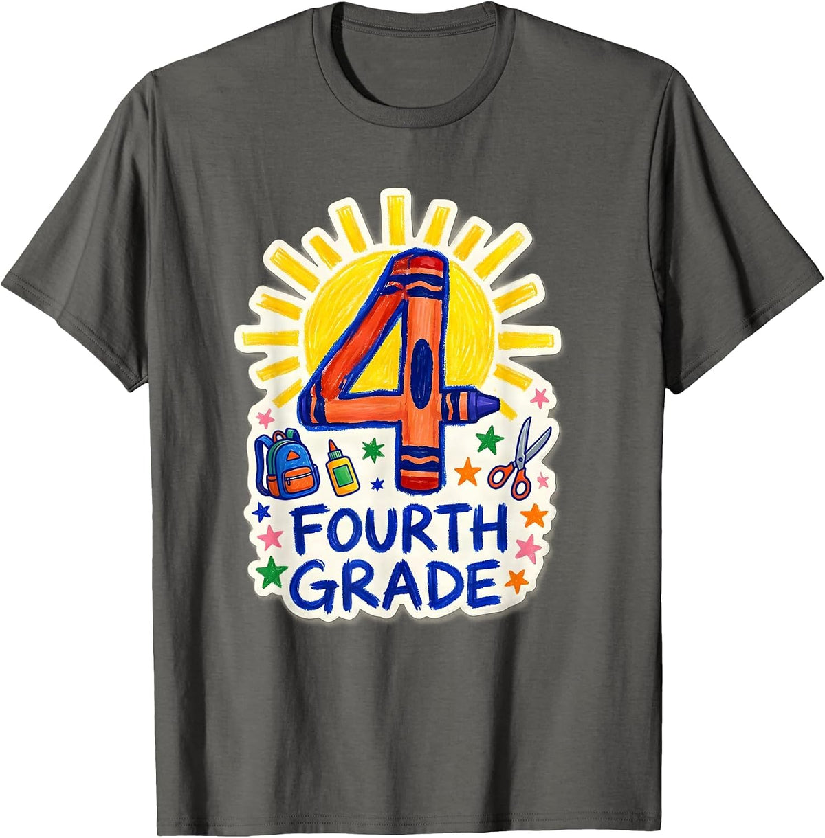 Men's 4TH GRADE Fourth Grade Naive Kidcore Back To School T-Shirt - Asphalt Grey