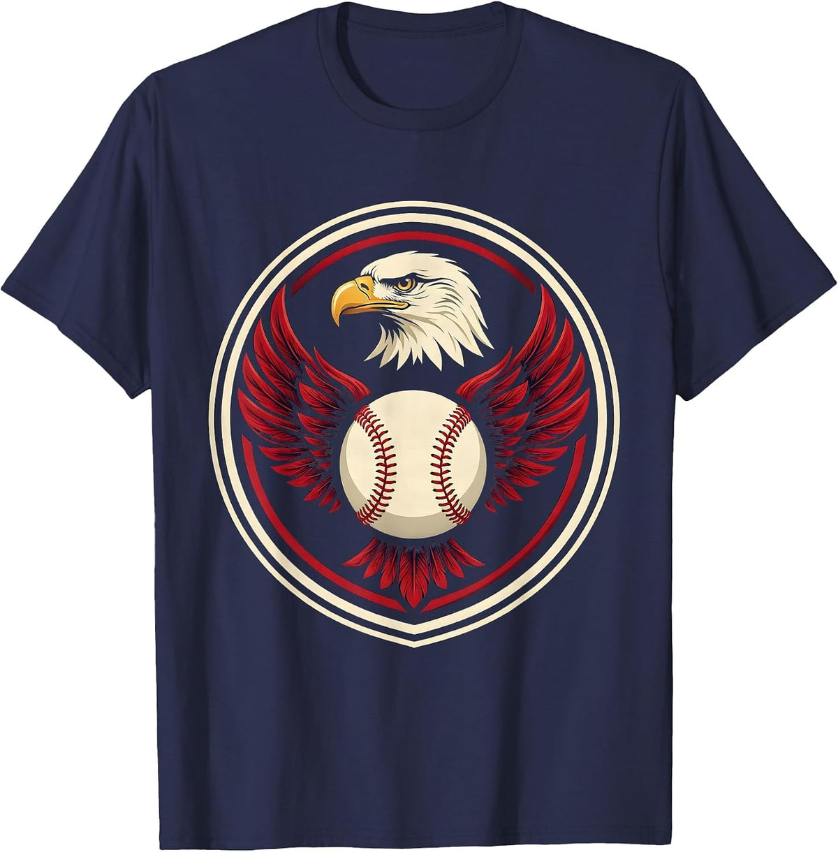 Baseball Stitching Unraveling Into Eagle Wings T-Shirt - Navy Blue