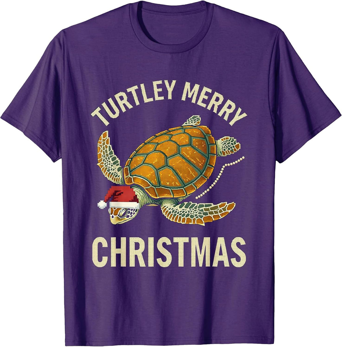 Turtley Merry Christmas Cross Stitch Sampler Sea Turtle T-Shirt - Purple