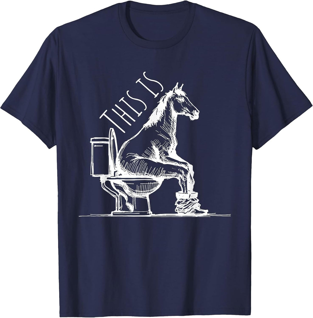 Funny Horse on Toilet Joke Minimal Equestrian Farm T-Shirt - Navy Blue