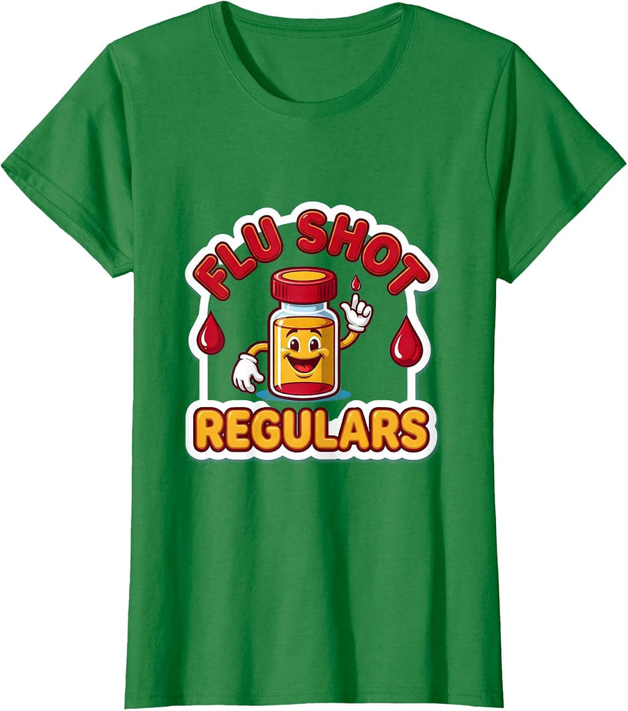 Women's Flu Shot Regulars Funny Nurse Doctor Vaccine Humor T-Shirt - Kelly Green