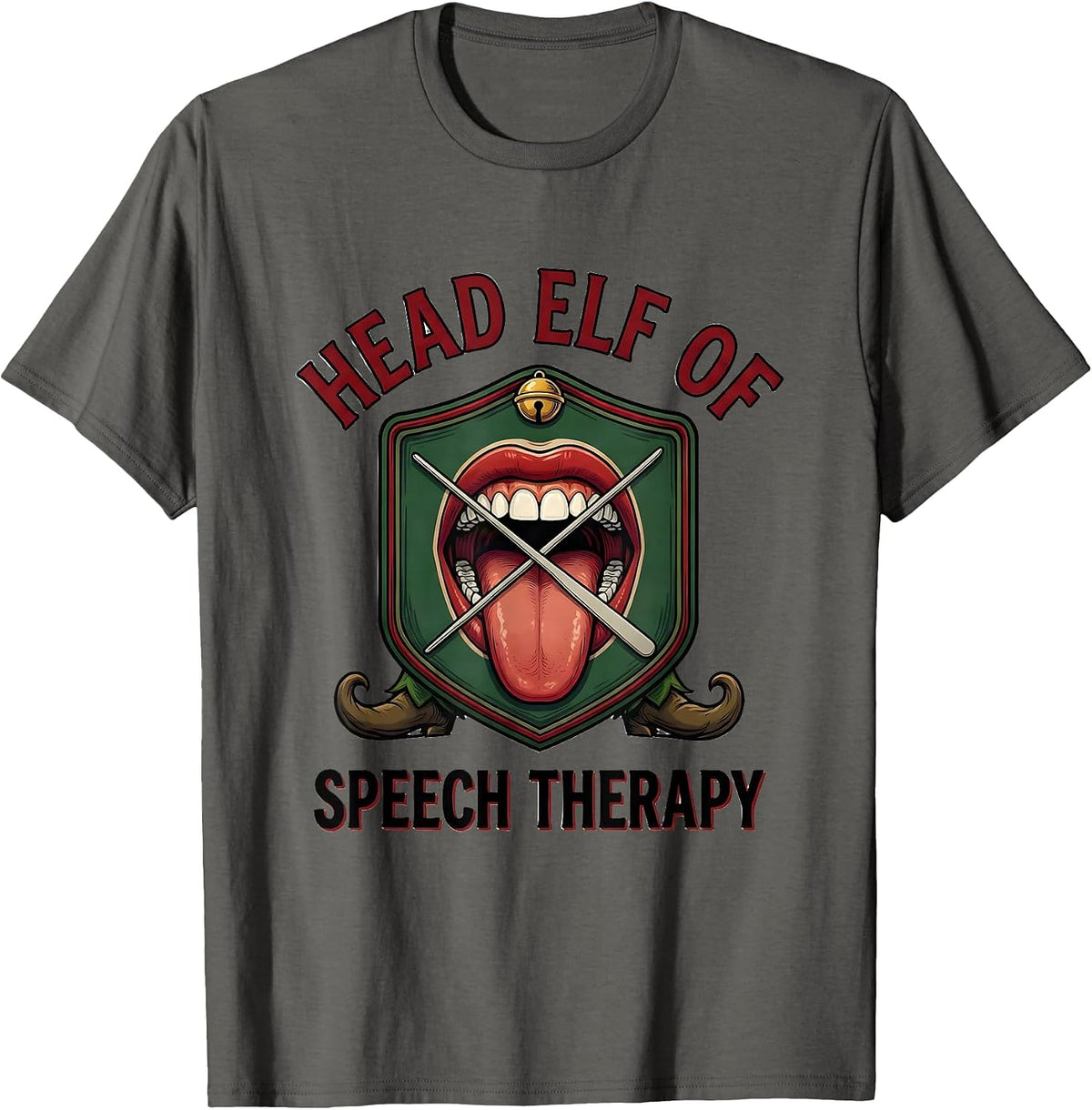 Head Elf of Speech Therapy Funny SLP Christmas Therapist T-Shirt - Asphalt Grey