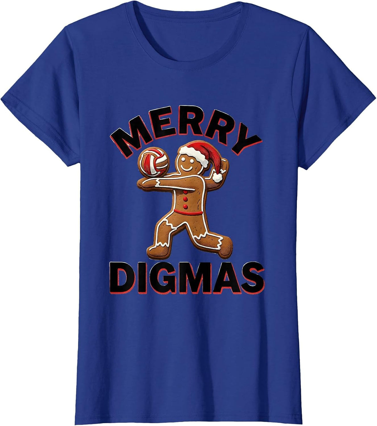 Women's Merry Digmas Gingerbread Volleyball Player Funny Christmas T-Shirt - Royal Blue