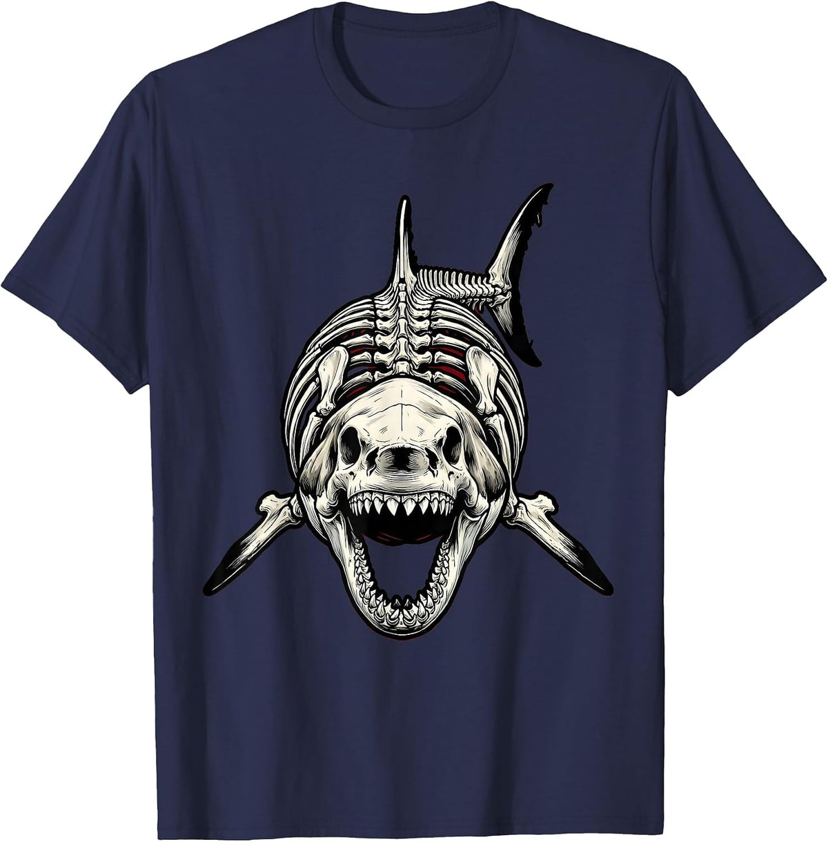 Men's Shark Skeleton Museum Pose Graphic T-Shirt - Navy Blue