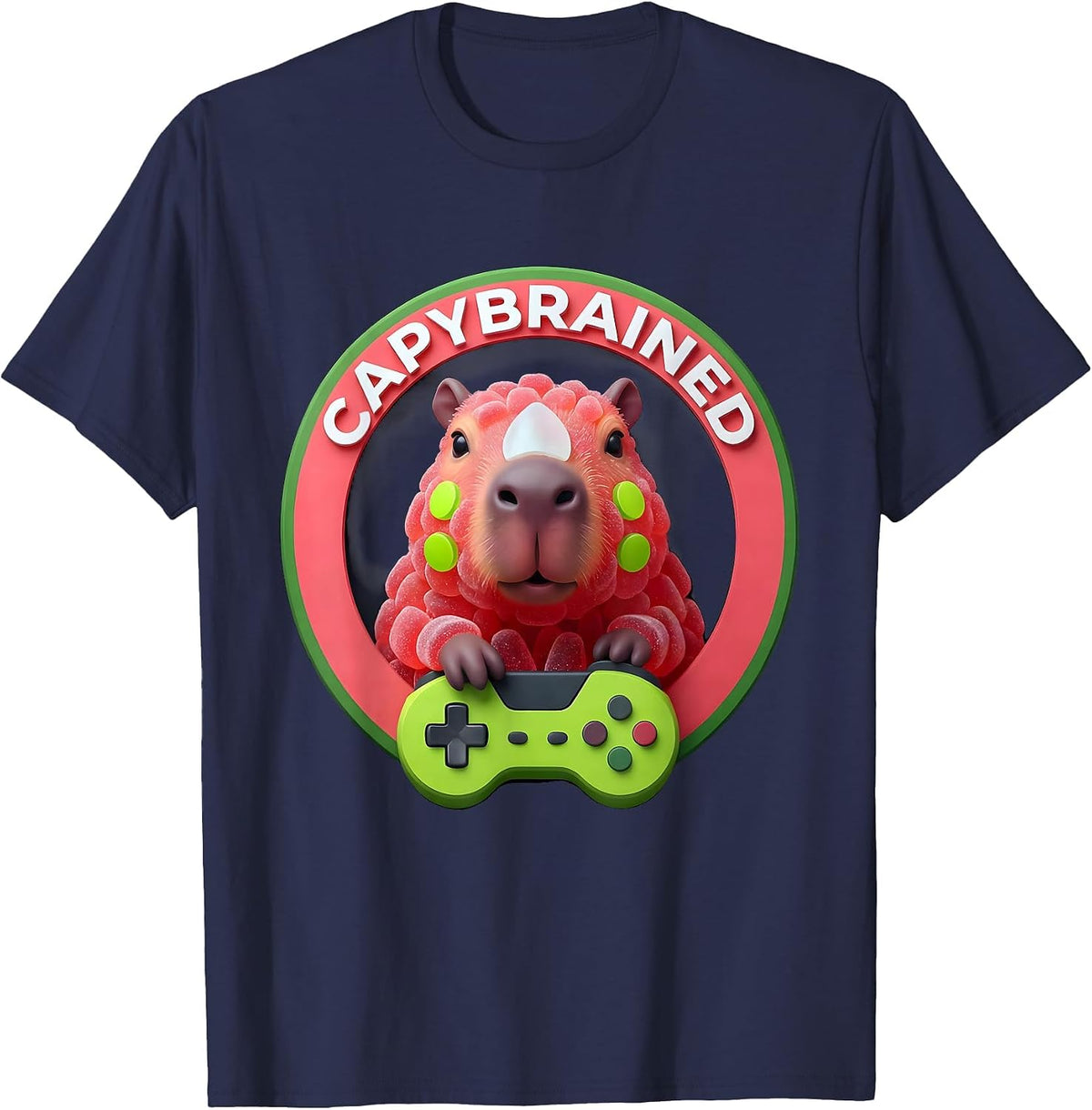 Capybrained Funny Capybara Gamer Meme Humor T-Shirt - Navy Blue