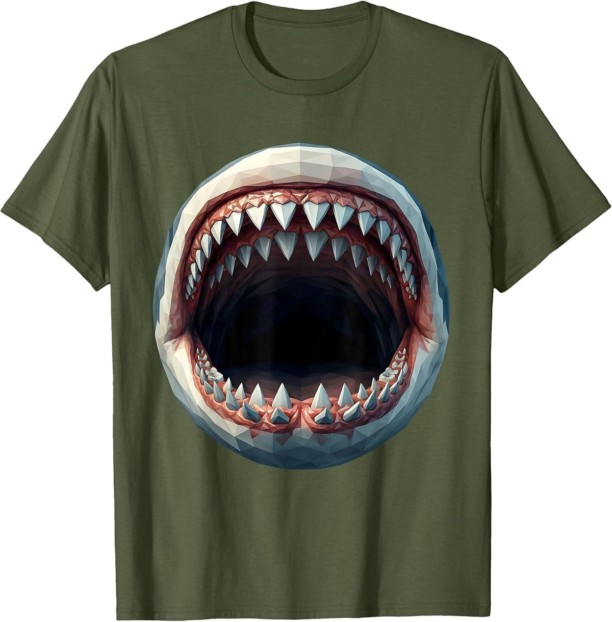 Shark Teeth Close-Up Detail Graphic T-Shirt - Olive Green