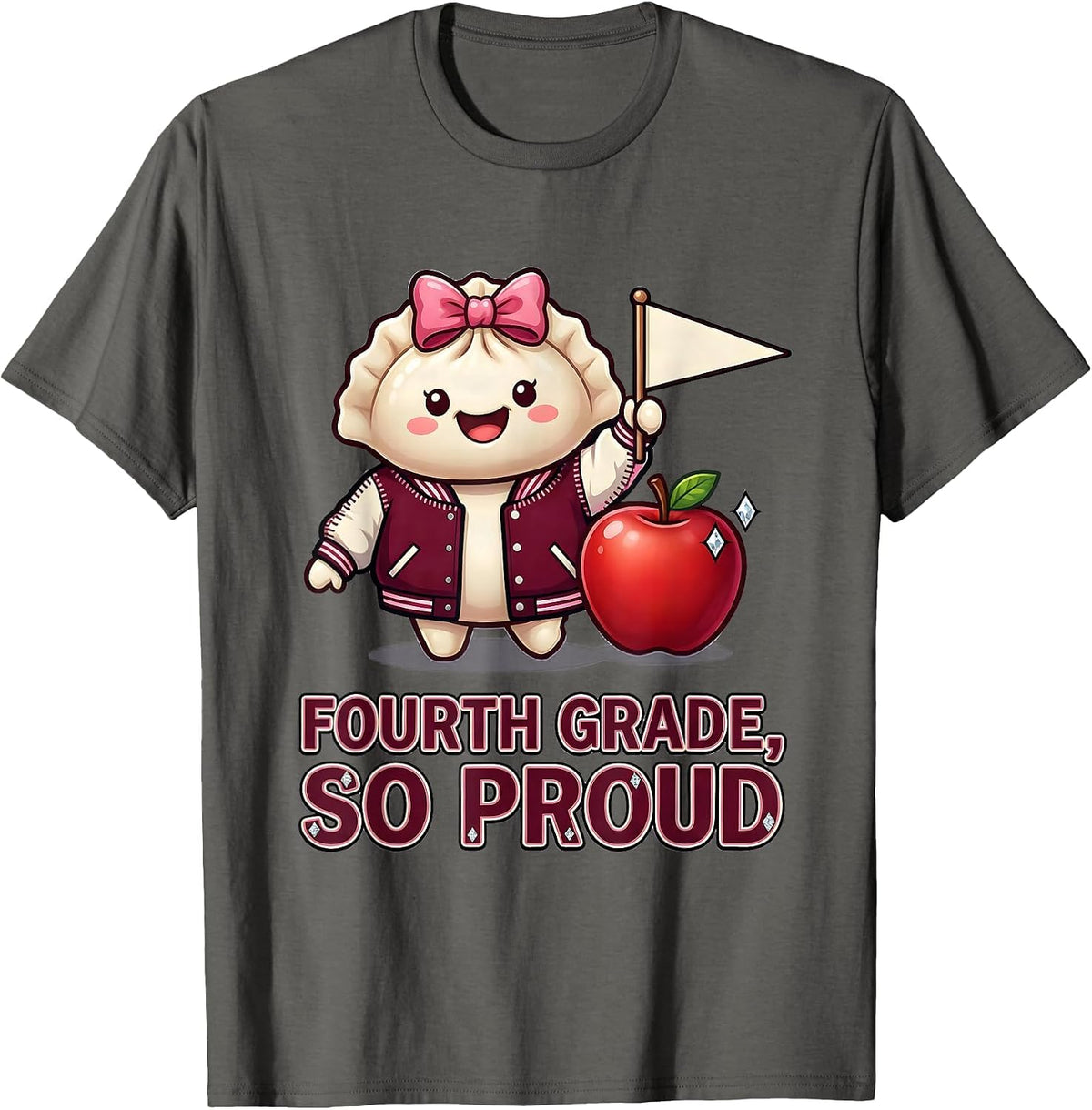 Fourth Grade So Proud Kawaii Dumpling Back to School Girl T-Shirt - Asphalt Grey