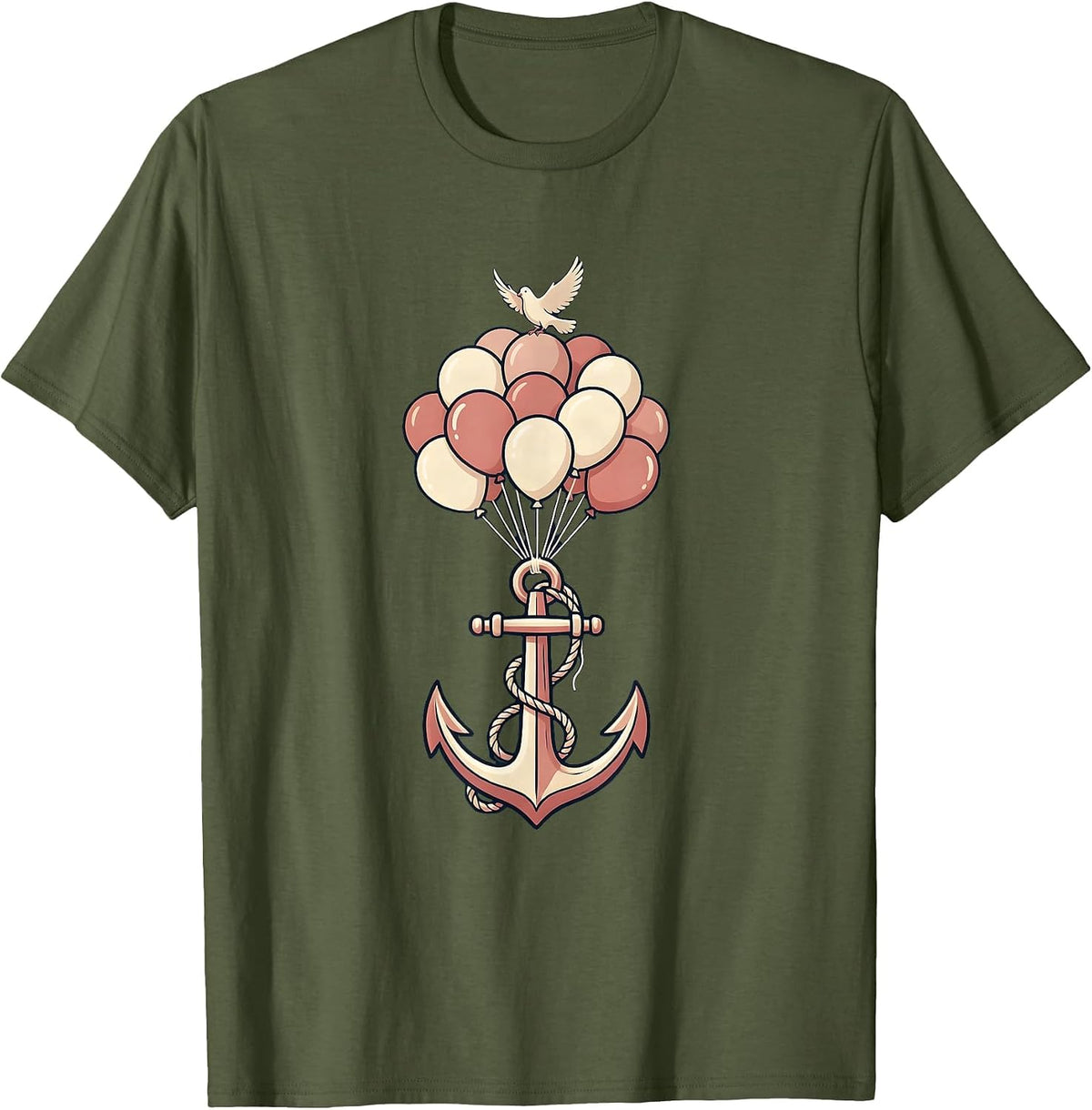 Suicide Prevention Awareness Anchor Balloon Art T-Shirt - Olive Green