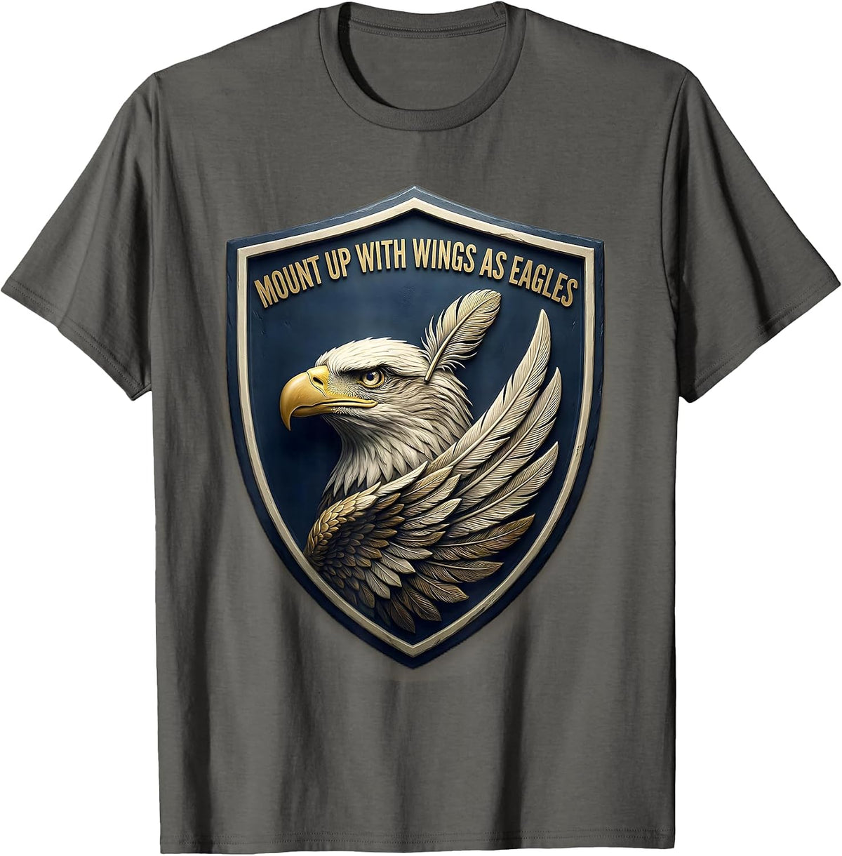 Men's Mount Up With Wings As Eagles Eagle Emblem Faith Gift T-Shirt - Asphalt Grey