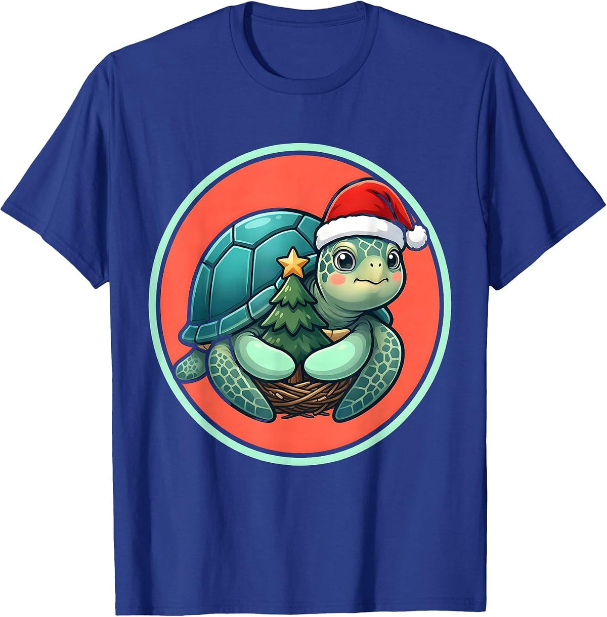 Men's Sea Turtle Santa Hat Cute Kawaii Christmas Novelty T-Shirt - Royal Blue