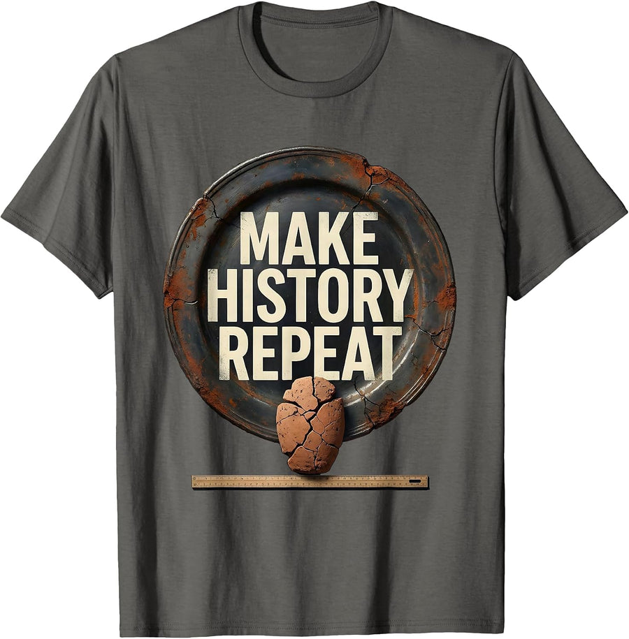 Make History Repeat Distressed Funny History Teacher Gift T-Shirt - Asphalt Grey