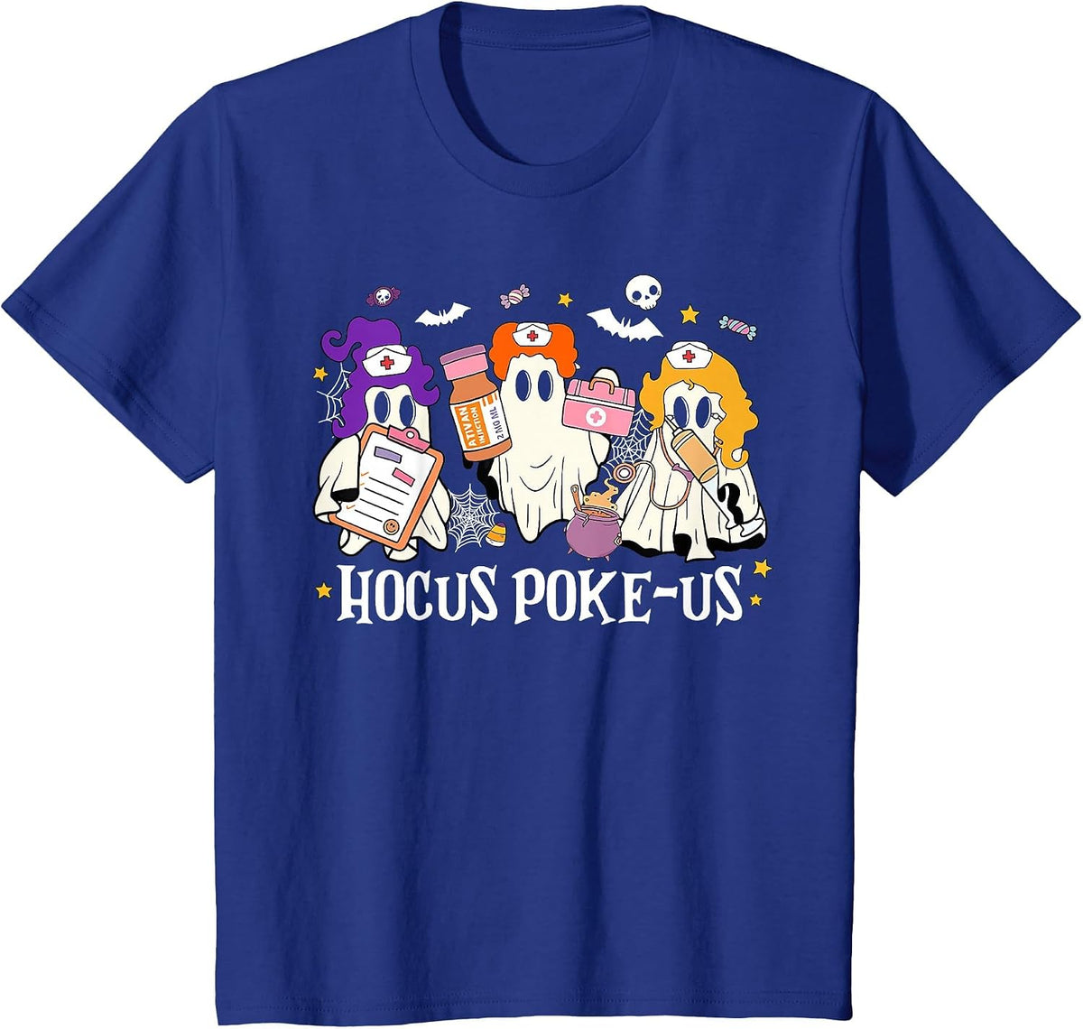 Hocus Poke-us Funny Ghost Nurse Spooky Season Halloween T-Shirt - Royal Blue