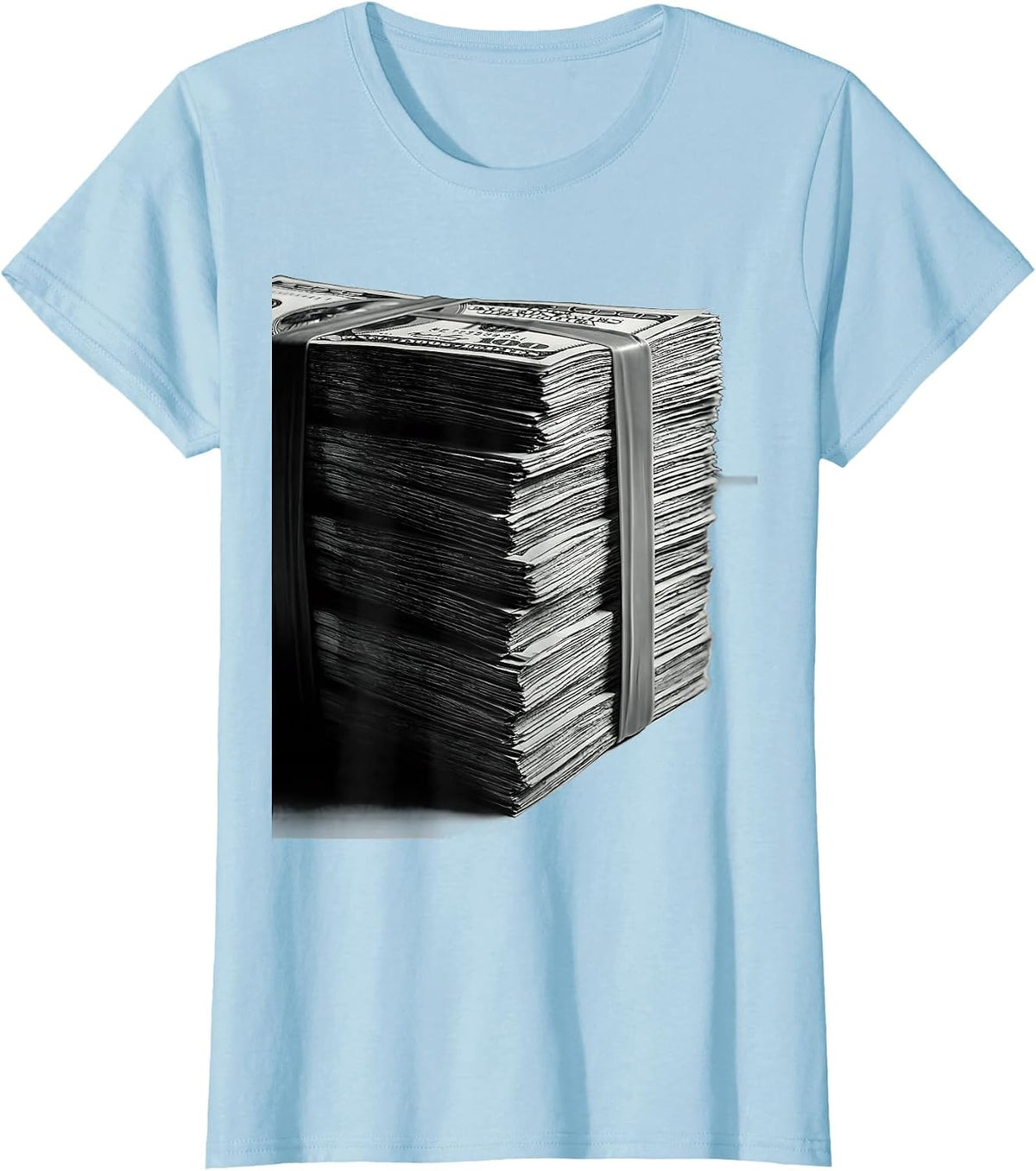 Hip Hop Stack of Cash Graphic Tee T-Shirt - Baby Blue