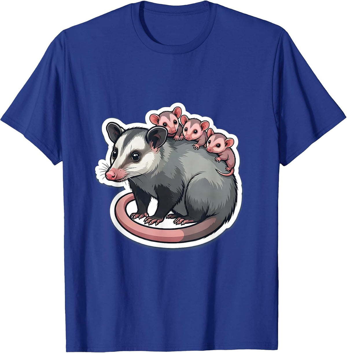 Opossum Mother With Babies Riding on Her Back T-Shirt - Royal Blue