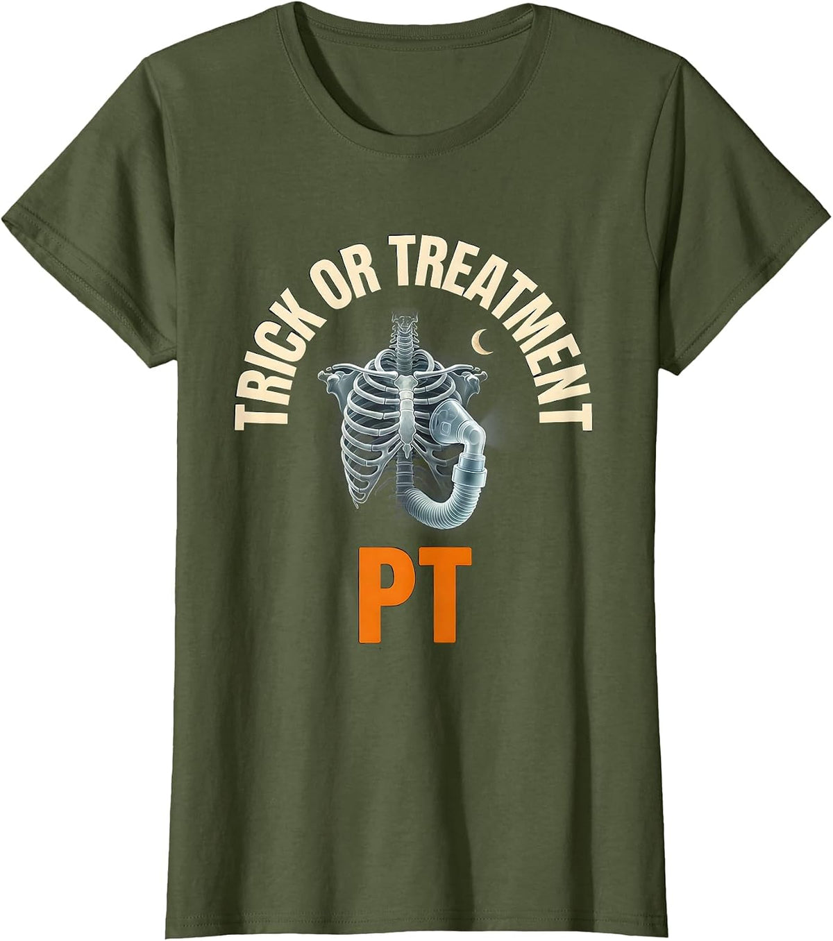Women's Trick Or Treatment PT Funny Physical Therapist Halloween T-Shirt - Olive Green