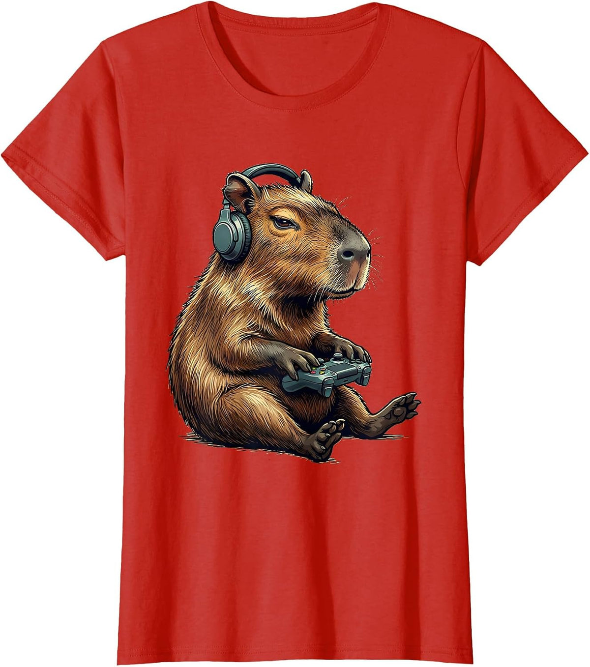 Women's Capybara Gamer Funny Video Games Meme Humor T-Shirt - Red