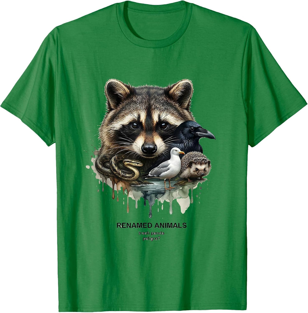 Men's RENAMED ANIMALS Trash Panda Peligro Funny Squirrel Lover T-Shirt - Kelly Green