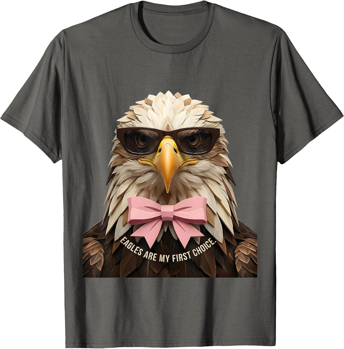 Eagles Are My First Choice Coquette Ribbon Graphic Eagle T-Shirt - Asphalt Grey