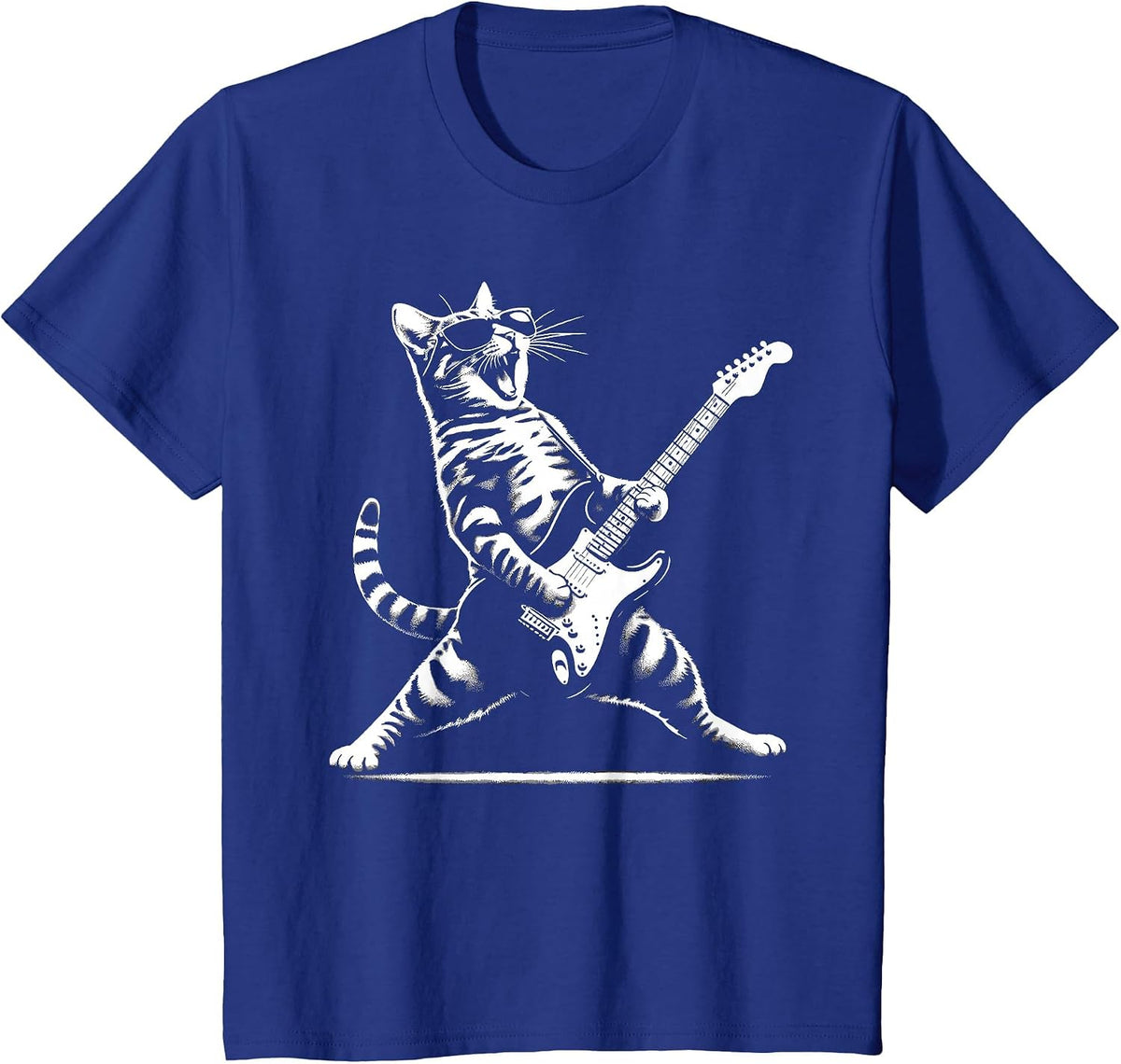 Guitar Cat Novelty Rock Music Band Concert Funny Cat T-Shirt - Royal Blue