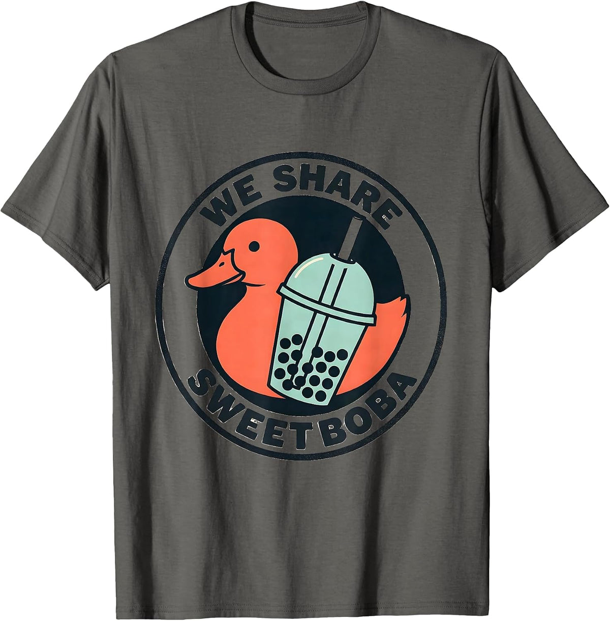 We Share Sweet Boba Cute Kawaii Anime Animal Boba Tea Lover T-Shirt - Asphalt Grey