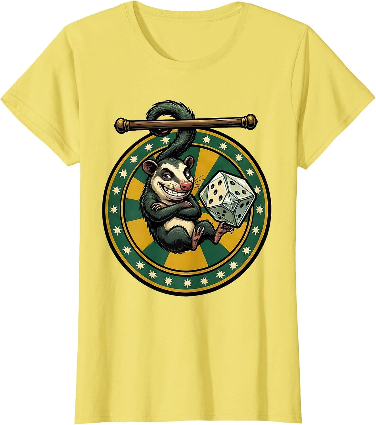 Cartoon Opossum Twenty-Sided Die Meme Humor T-Shirt - Lemon Yellow