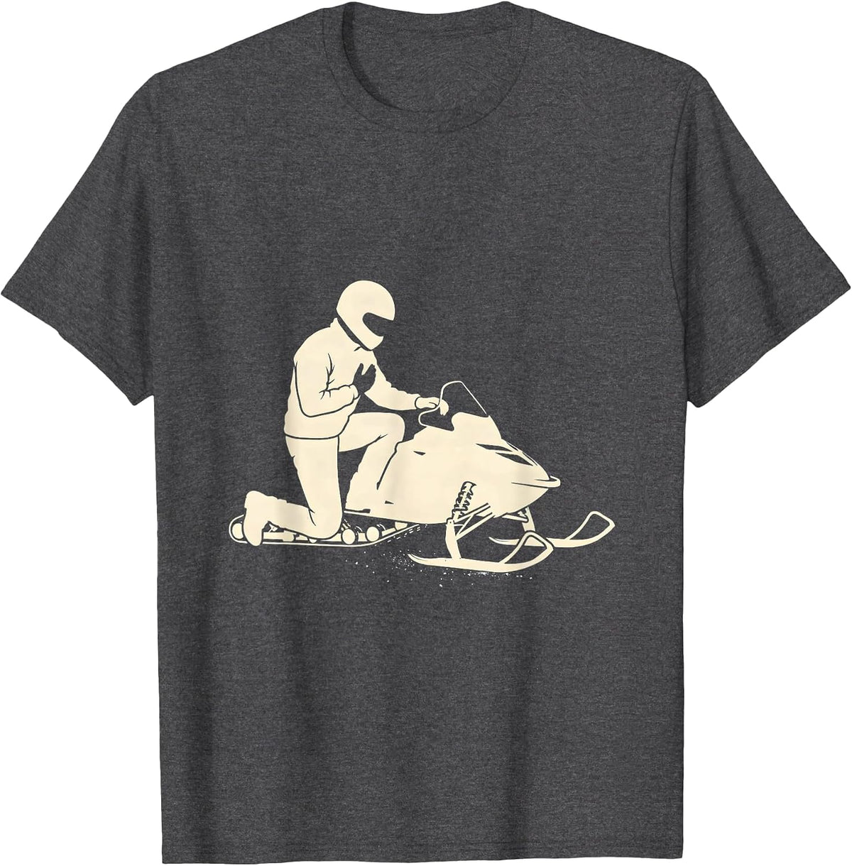 Helmeted Rider Snowmobile Silhouette Winter Humor T-Shirt - Dark Heather Grey