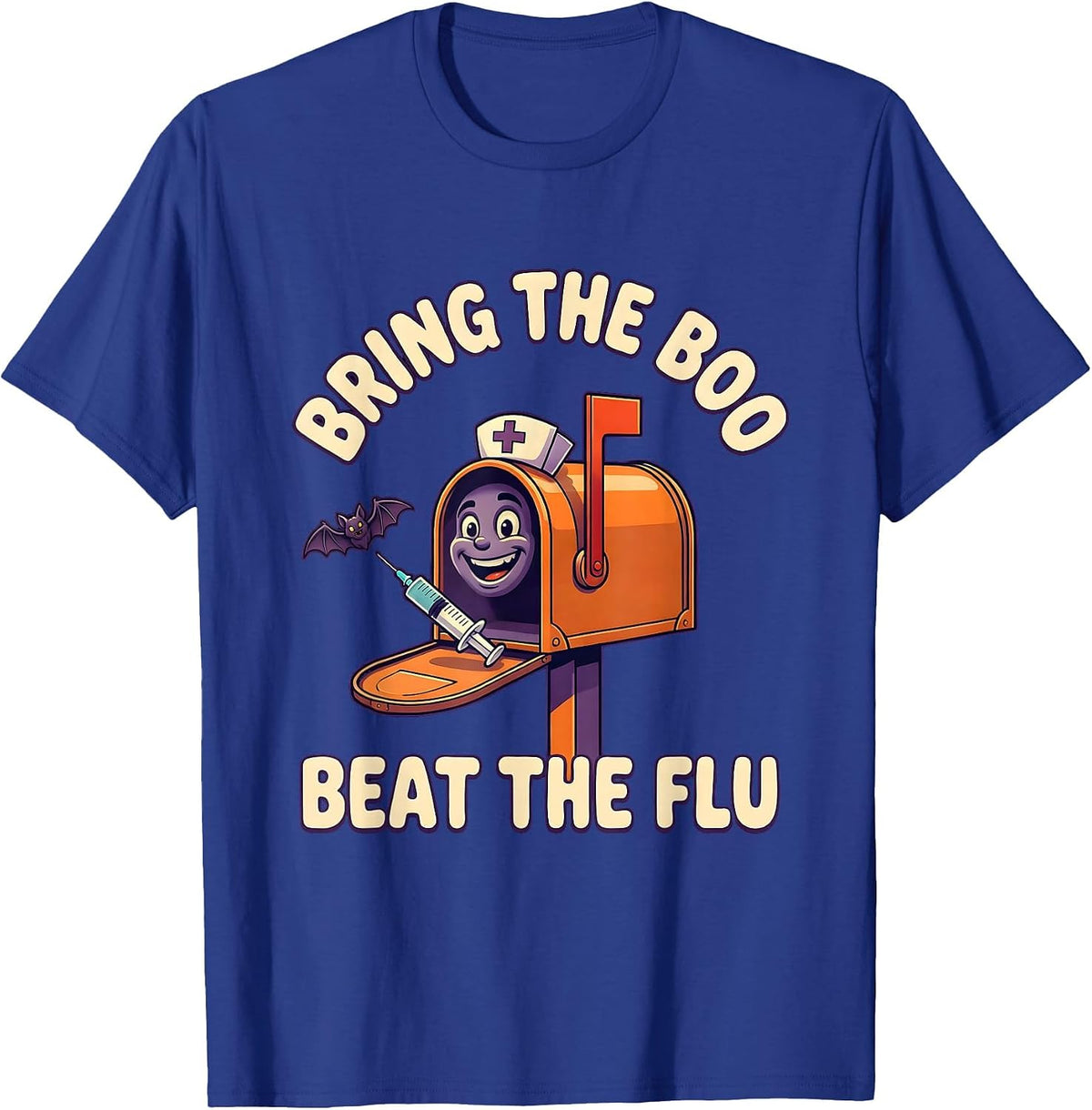 Bring The Boo Beat The Flu Funny Nurse Halloween Vaccine T-Shirt - Royal Blue