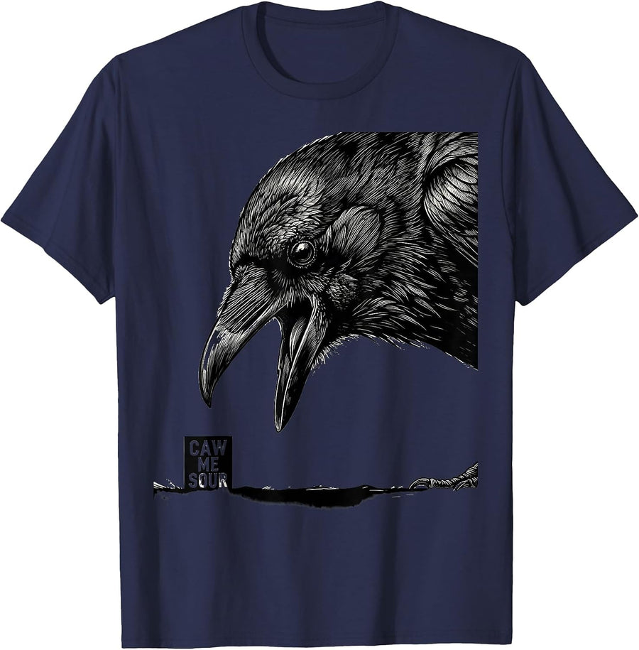 caw me sour Gothic Crow Raven Bird Pun Humor T-Shirt - Navy Blue