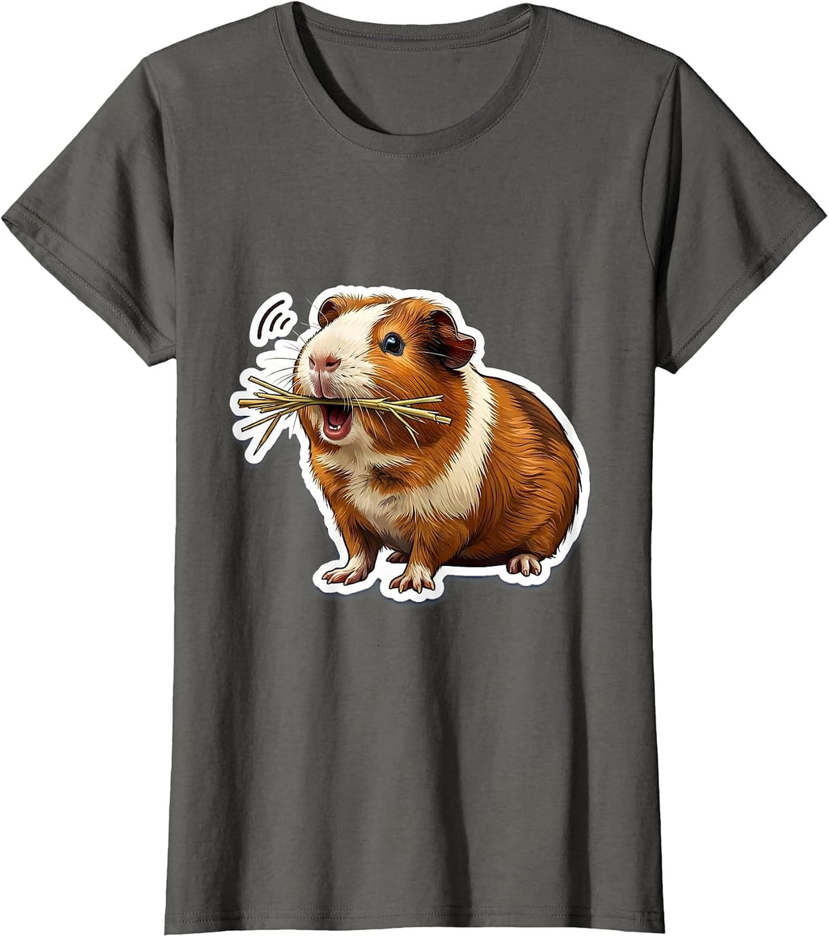 Women's Guinea Pig Hay Snack Funny Cavy Lover Sticker Style T-Shirt - Asphalt Grey