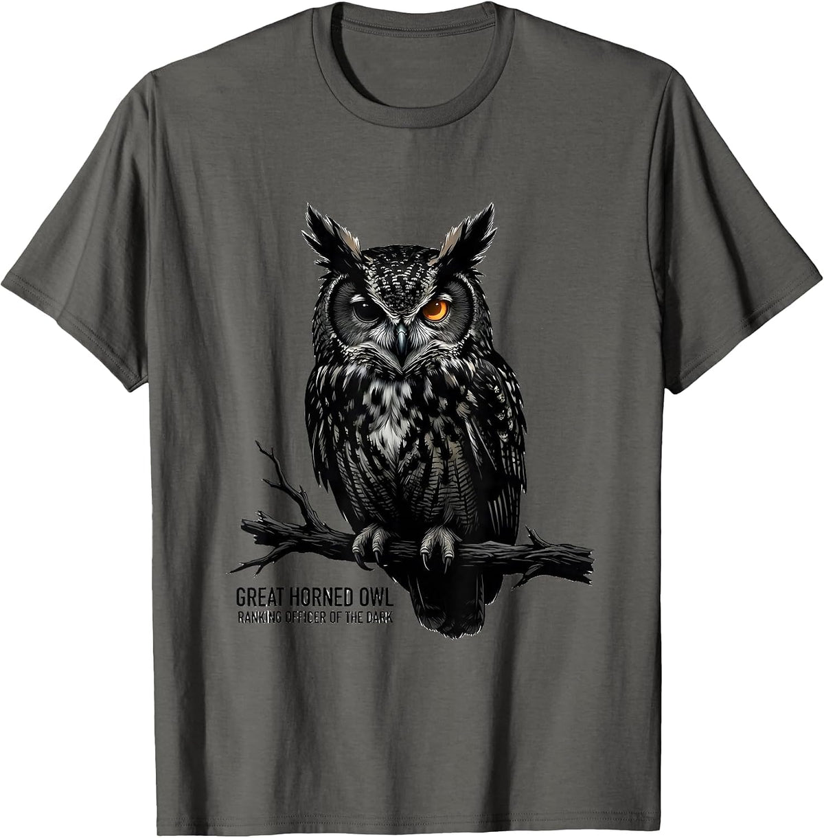 Men's Great Horned Owl Ranking Officer Of The Dark Vintage T-Shirt - Asphalt Grey