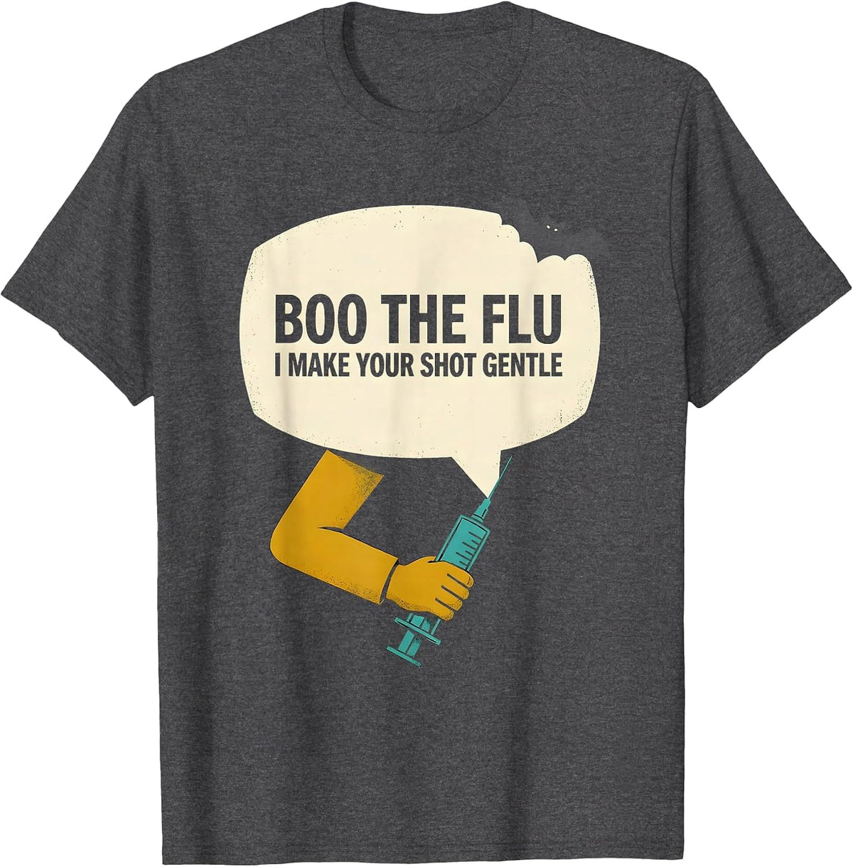 Men's Boo the Flu I Make Your Shot Gentle Funny Halloween Nurse T-Shirt - Dark Heather Grey