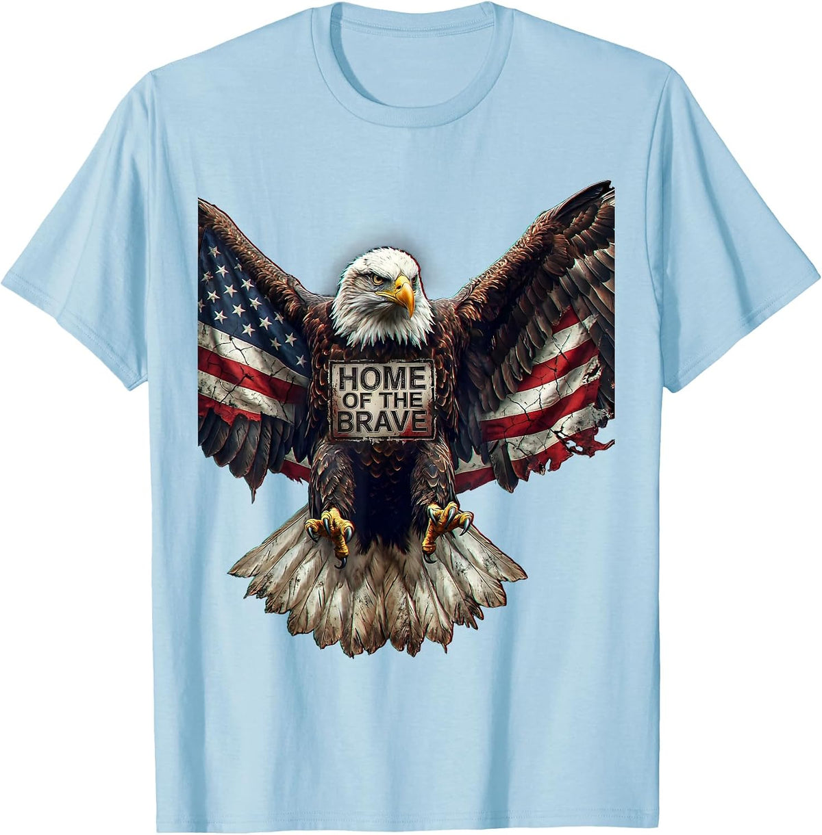 Men's Home of the Brave Veterans Day Eagle Flag Design T-Shirt - Baby Blue