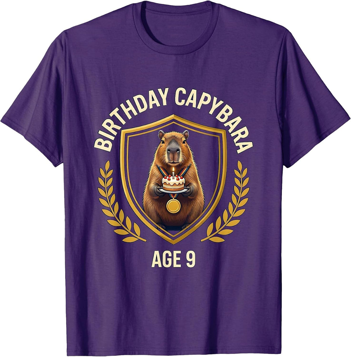 Birthday Capybara Age 9 Kawaii Cute Animal 9th Birthday T-Shirt - Purple