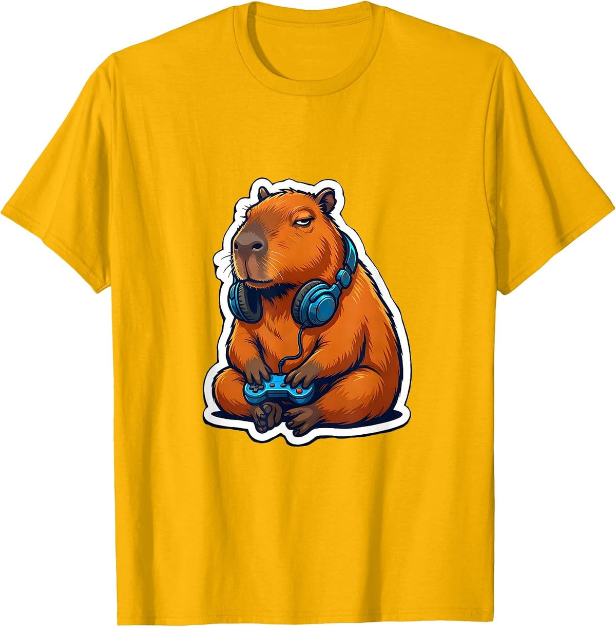 Capybara Gamer Meme Humor Funny Kids Teens T-Shirt - Golden Yellow