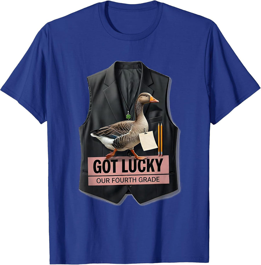 Our Fourth Grade Got Lucky Cute Goose Teacher Back To School T-Shirt - Royal Blue