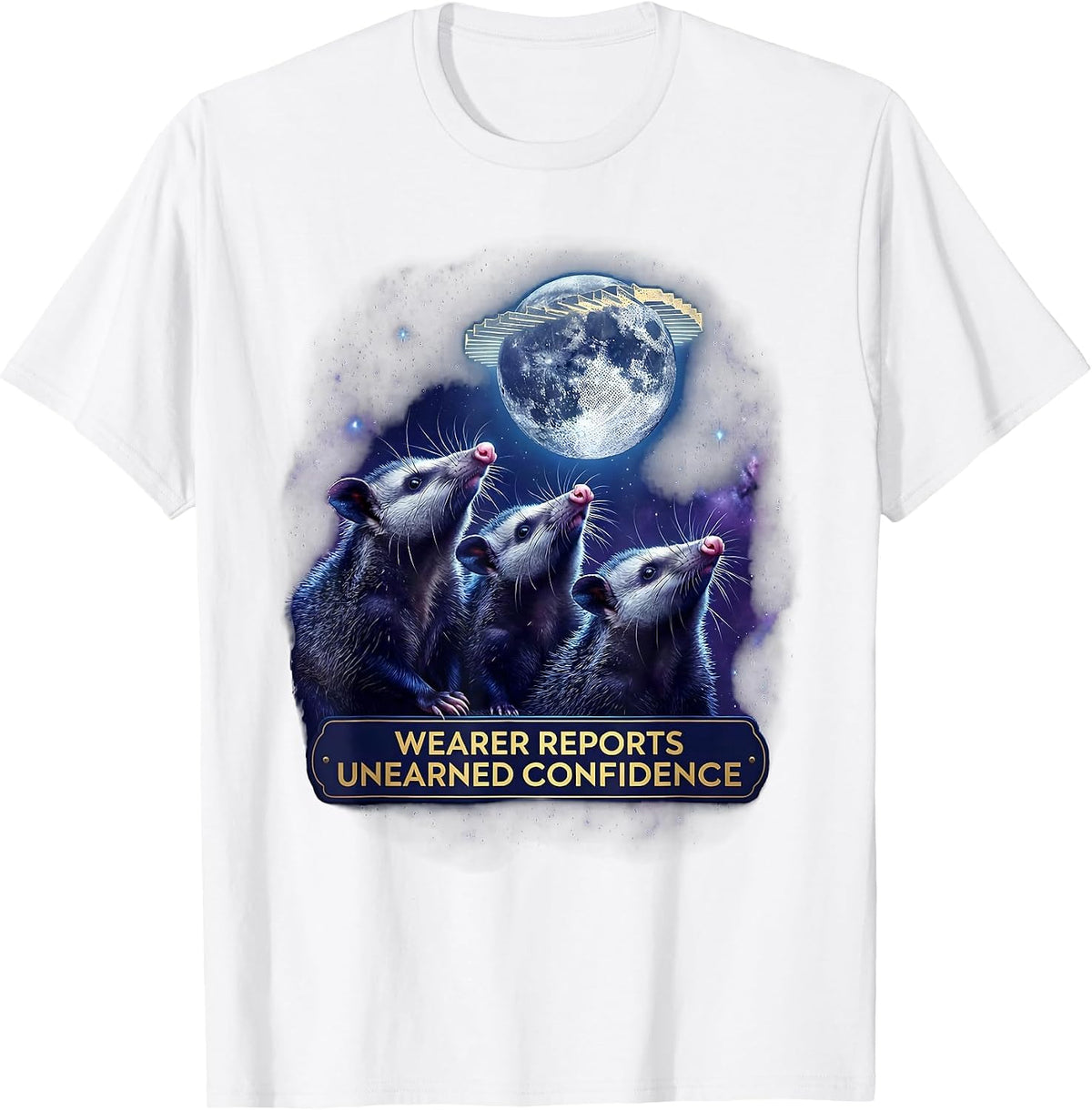 Men's Wearer Reports Unearned Confidence Cosmic Opossum Animal T-Shirt - White