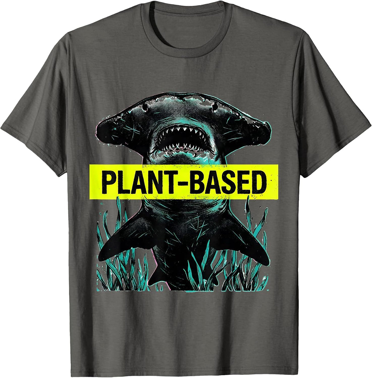 Men's Plant-Based Risograph Shark Humor Marine Wildlife Enthusiast T-Shirt - Asphalt Grey