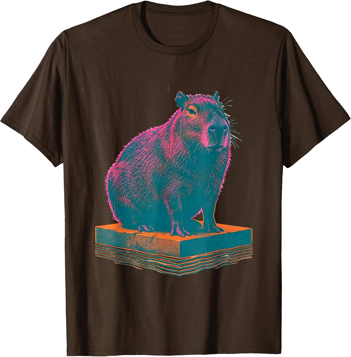 Capybara Silhouette Funny Animal Lover Risograph Art T-Shirt - Brown