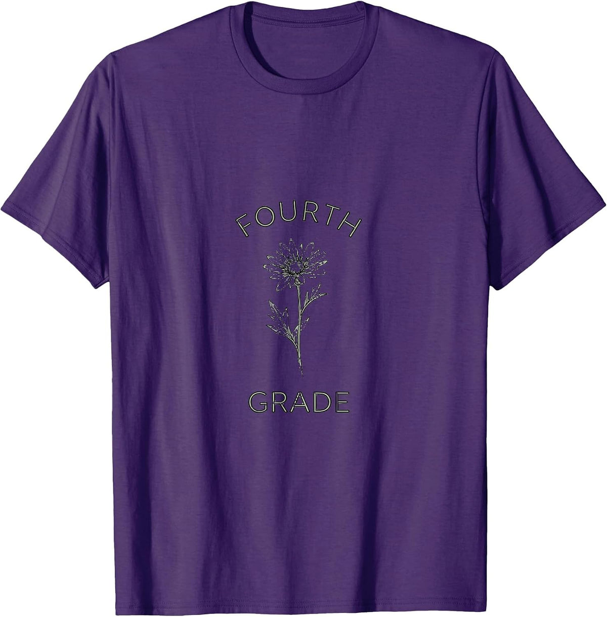 FOURTH GRADE Boho Minimalist Back To School Flower Power T-Shirt - Purple