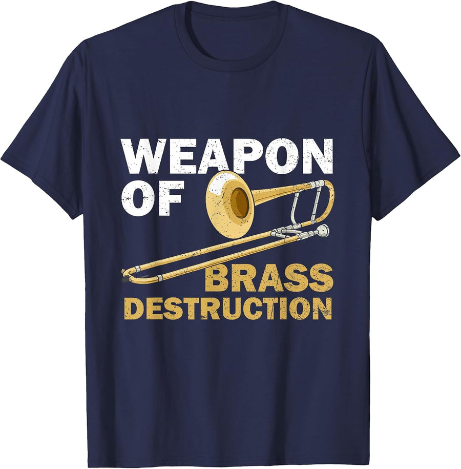 Weapon of Brass Destruction Funny Trombone Player Trombonist T-Shirt - Navy Blue