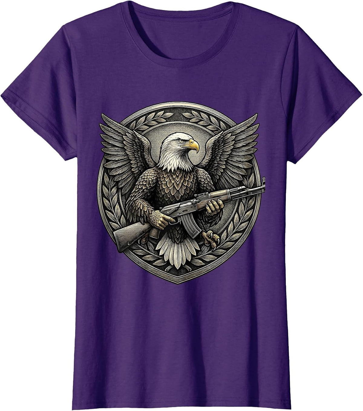 Women's US Army Eagle Clutching Rifle Patriotic Graphic T-Shirt - Purple
