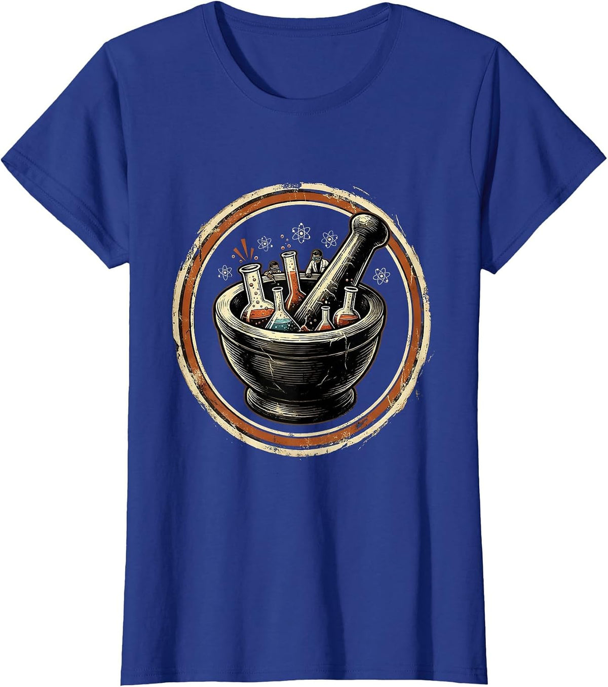 Women's Mortar and Pestle Tiny Scientists Illustration T-Shirt - Royal Blue